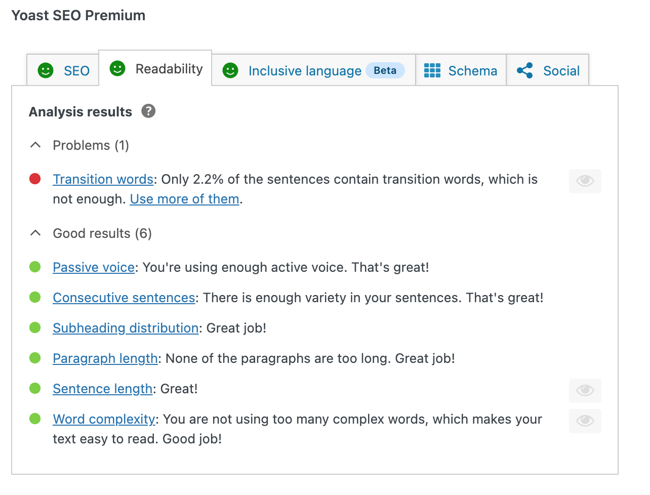 Transition words trong Yoast SEO