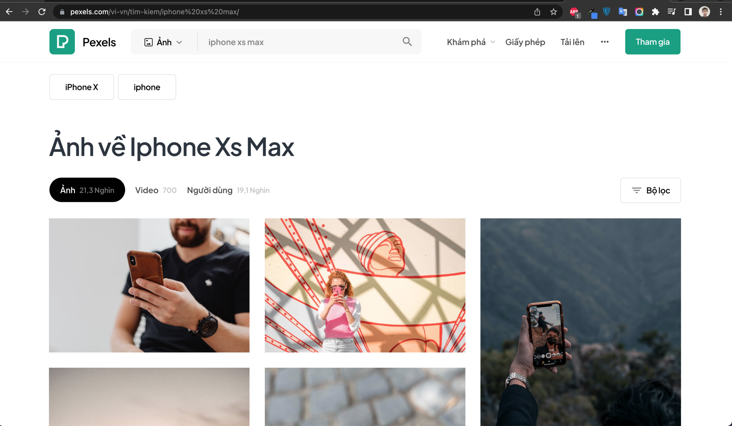 Cách tìm ảnh minh họa Pexels iPhoneXS Max