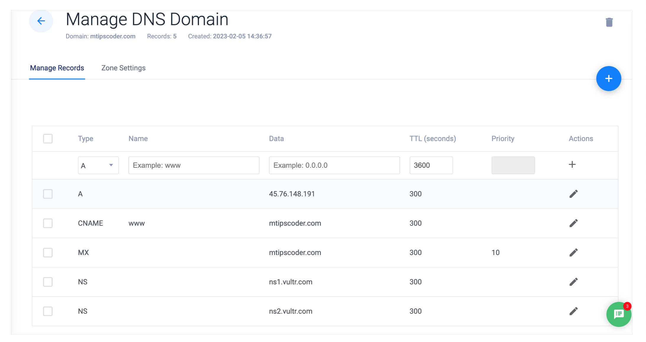 Cấu hình DNS vultr