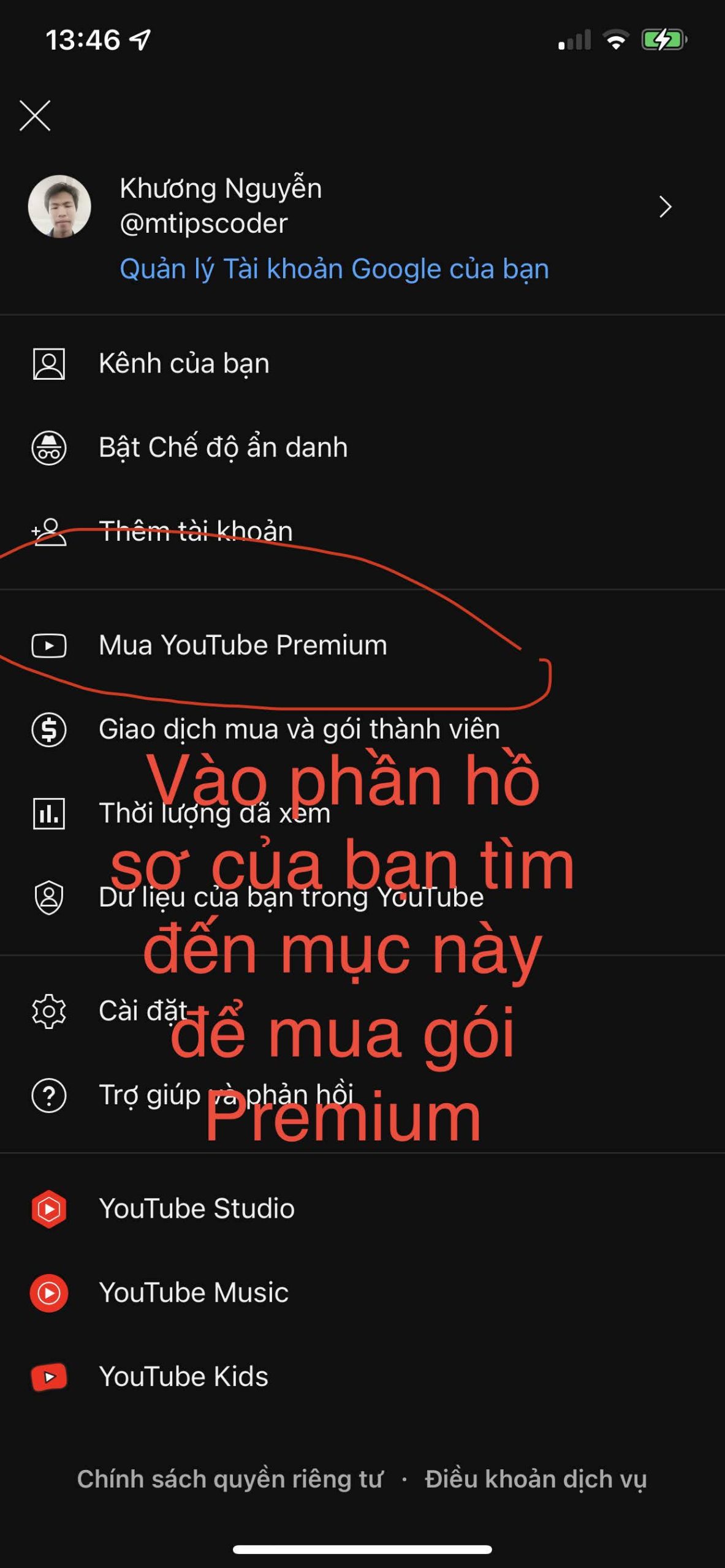 Mua Premium youtube