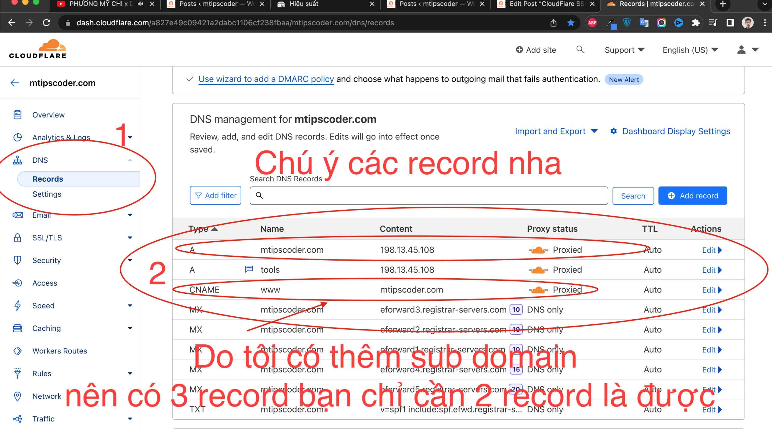 Vào phần DNS và thêm các record DNS