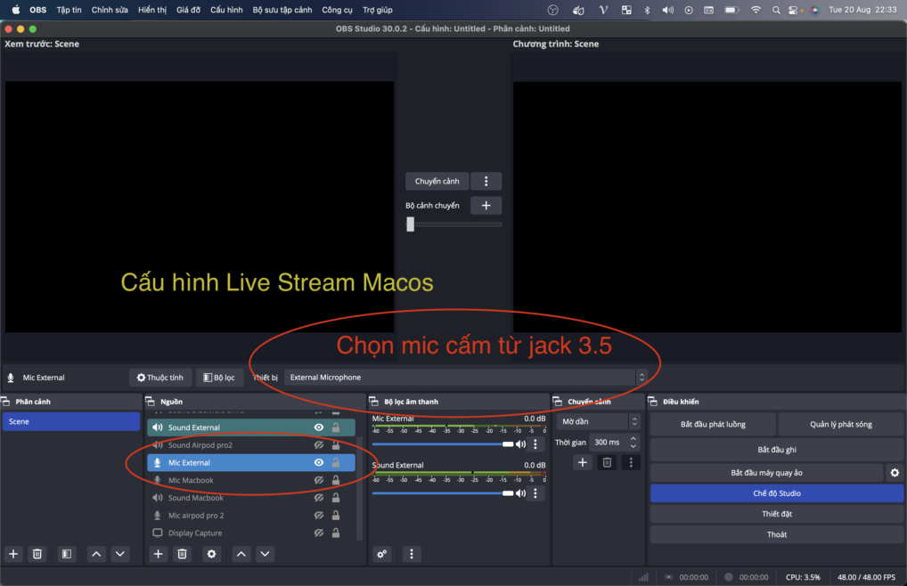 Cau hinh live stream OBS tren Macos moi nhat 20242